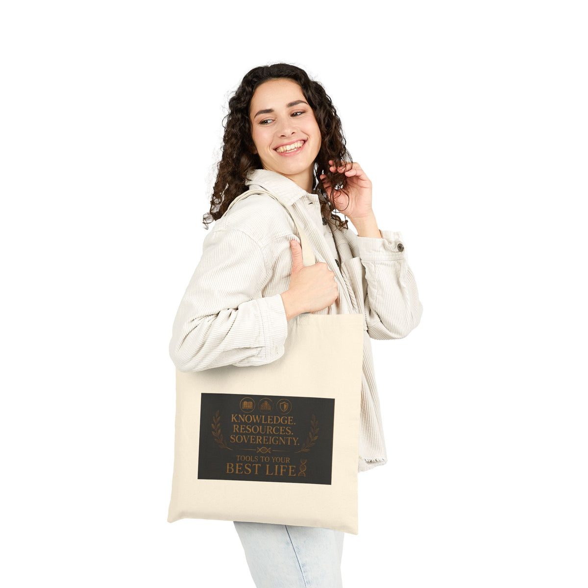 Canvas Tote Bag — Inspirational 'Knowledge, Resources, Support' Quote Design
