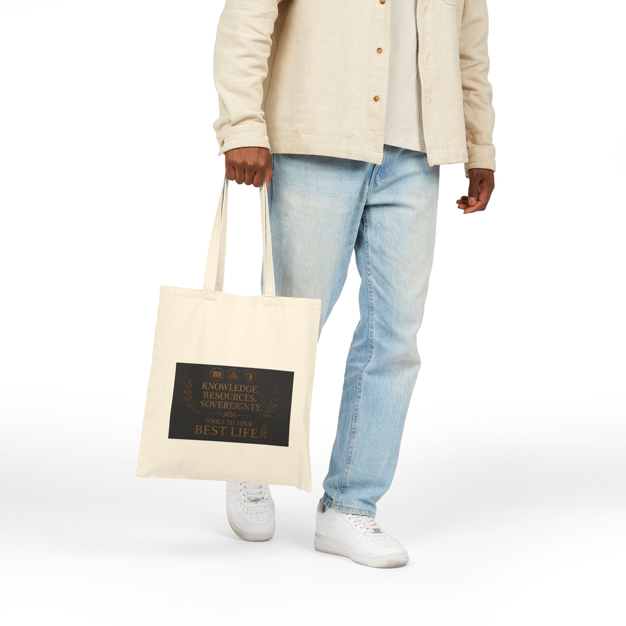 Canvas Tote Bag — Inspirational 'Knowledge, Resources, Support' Quote Design