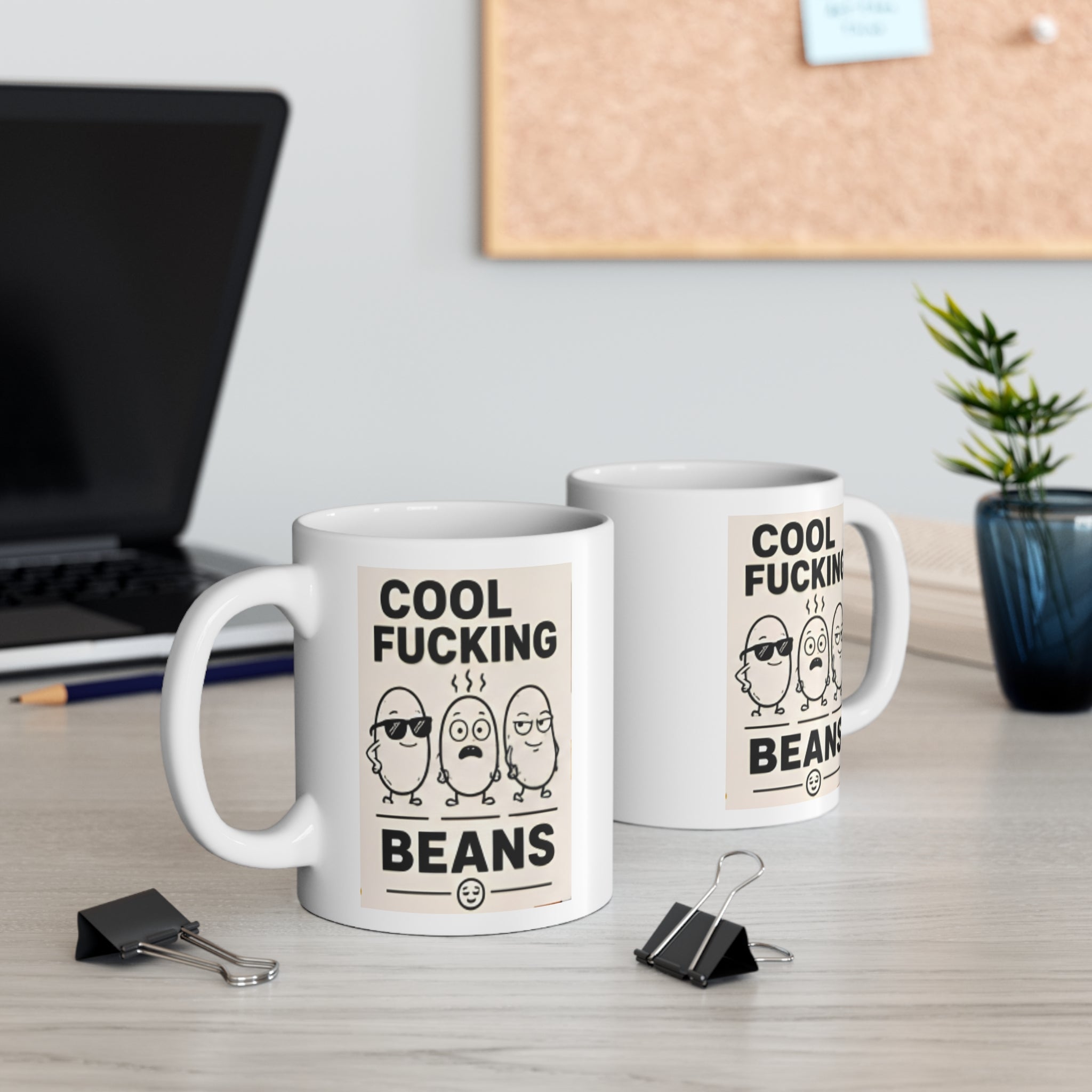 Cool Fucking Beans Mug — Funny Coffee Cup with Retro Bean Characters (11 oz)