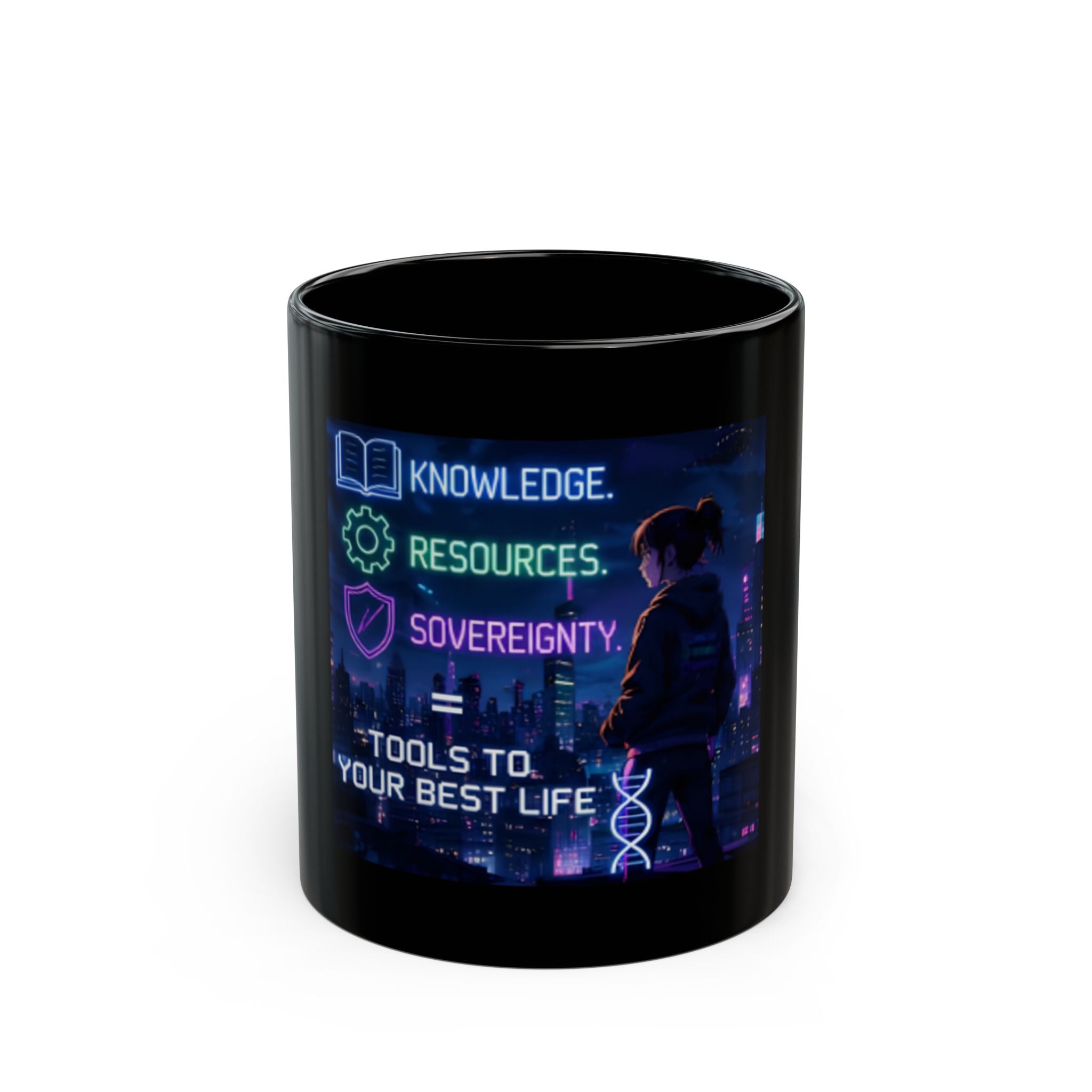 Empowerment Mug — "Knowledge. Resources. Sovereignty." Cyberpunk Coffee Cup (11oz/15oz)
