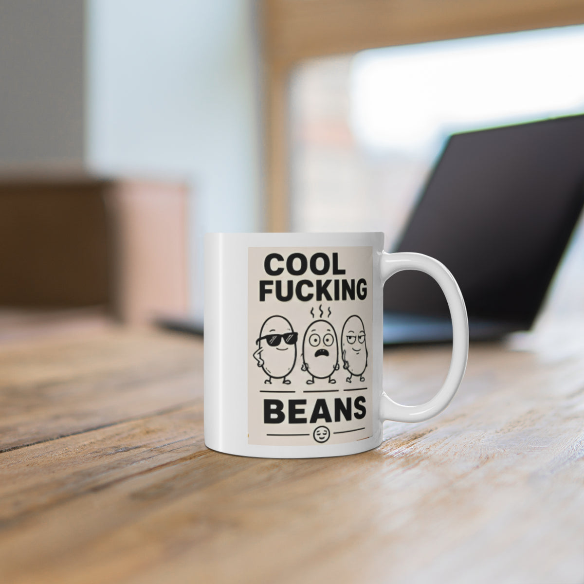 Cool Fucking Beans Mug — Funny Coffee Cup with Retro Bean Characters (11 oz)