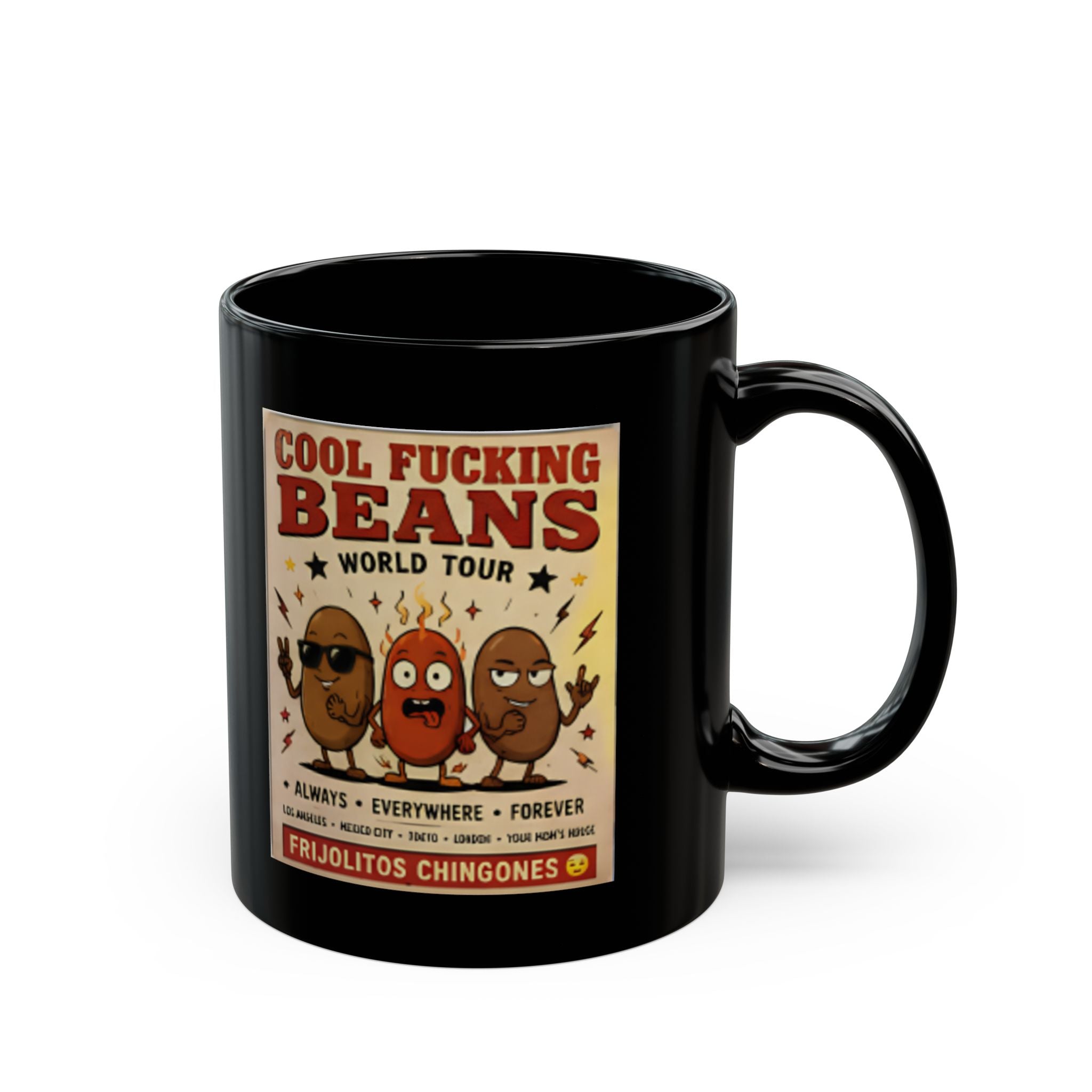 Cool Fucking Beans Mug — Funny Coffee Cup with Retro Cartoon Beans Design
